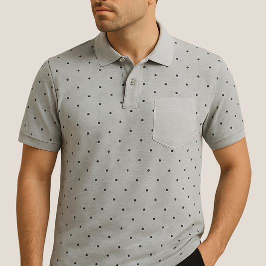 Light Grey with All-Over Black Dots Polo
