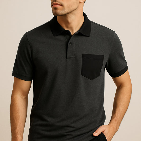 Dark Grey Polo with Black Angled Pocket