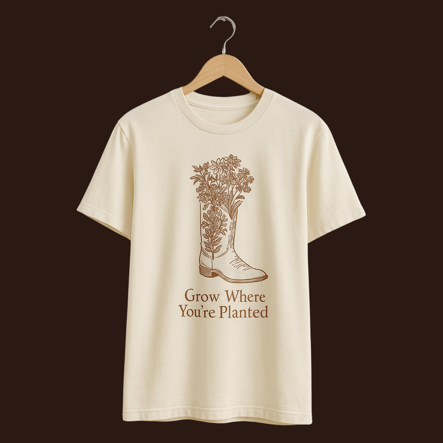 The Vintage Botanical Sketch Down-shoulder Baggy-fit T-shirt