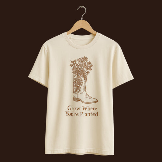The Vintage Botanical Sketch Down-shoulder Baggy-fit T-shirt