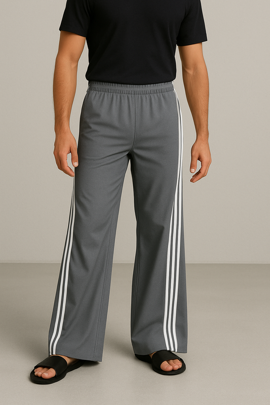 Grey Athletic Farshi Trousers with White Stripes