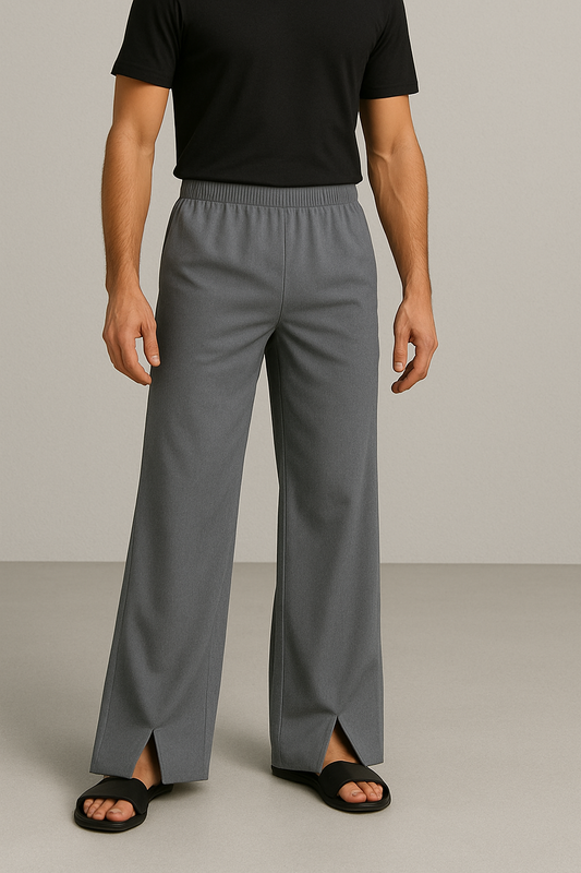 Grey Track Pants with V-Cut Slits